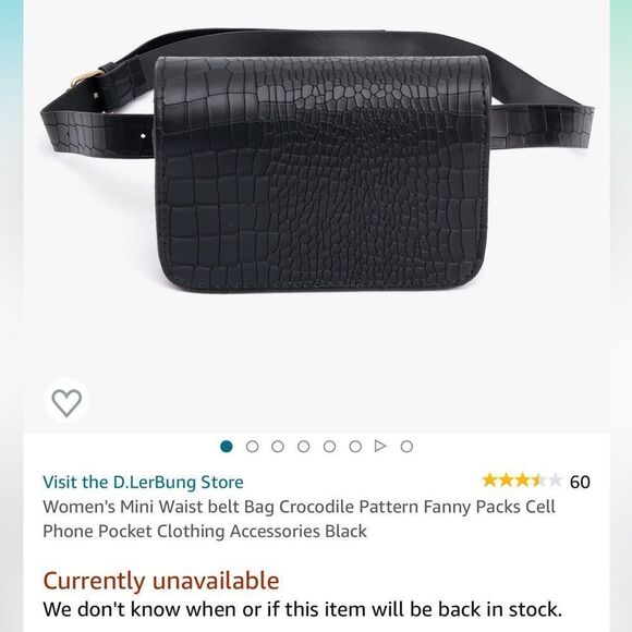 NWOT Women's Mini Waist Belt Bag/Fanny Pack in Black Crocodile Pattern - Picture 2 of 12